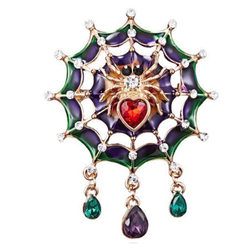 Rhinestone Enamel Spider And Web Nwt-